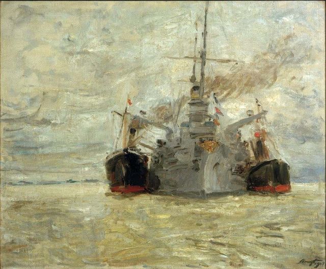 Kohle bunkerndes Kriegsschiff von Max Slevogt