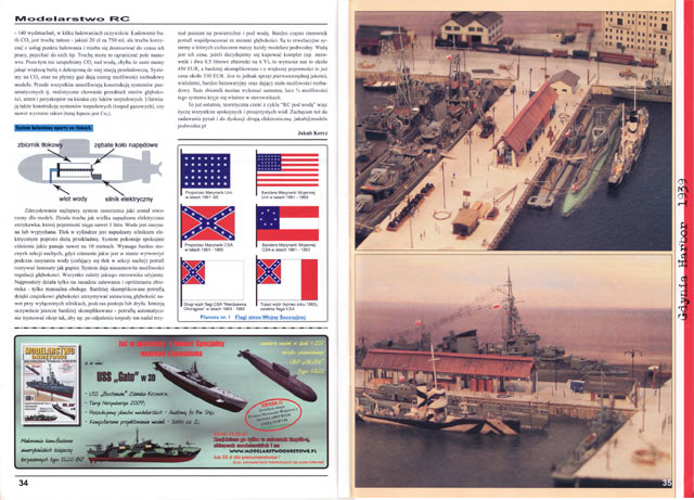 Beispielseite mit Flaggen, RC-U-Boot und Gdynia-Diorama