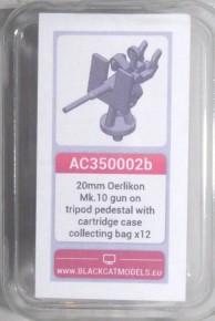 20 mm Oerlikon Mk. 10 gun on tripod pedestal with cartridge collecting bag