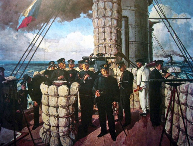 Togos Stab auf der Brücke der Mikasa während der Schlacht von Tsushima