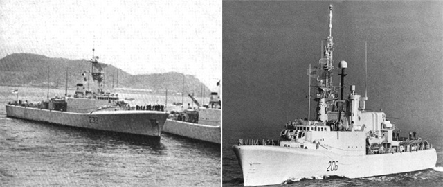 HMCS Fraser (links, ursprünglicher Zustand), HMCS Saguenay (rechts, nach Modernisierung)